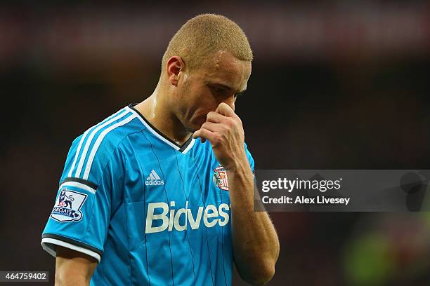 JWes Brown of Sunderland is sent off with a straight red during the Barclays Premier League match between Manchester United and Sunderland at Old...