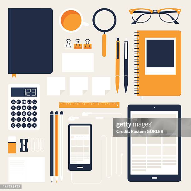 orange and black flat office tools - pencil sharpener stock illustrations