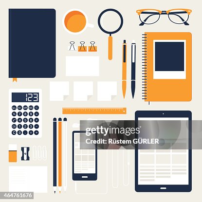 Orange and black flat office tools Orange and black flat office tools