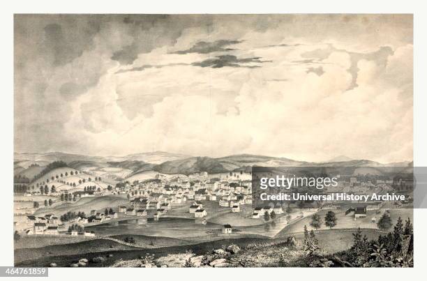 View Of Worcester, Mass. Taken From Union Hill, Boston, T. Moore's Lithography, Between 1835 And 1841, Us, USA, America.