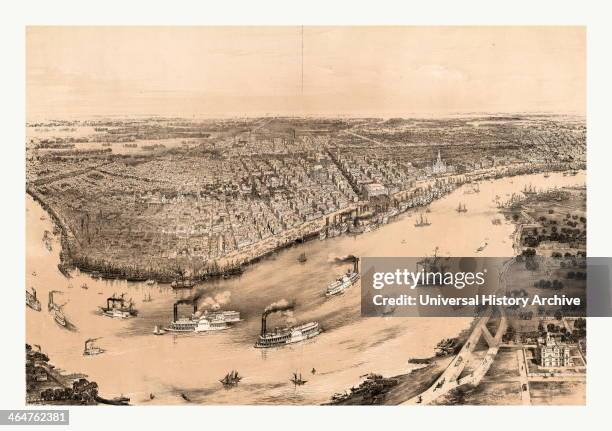 Birds' Eye View Of New Orleans Drawn From Nature On Stone By J. Bachman Circa 1851, Us, USA, America.