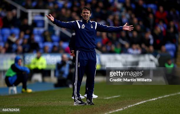 Dougie Freedman manager of Nottingham Forest reacts during the Sky Bet Championship match between Reading and Nottingham Forest at Madejski Stadium...