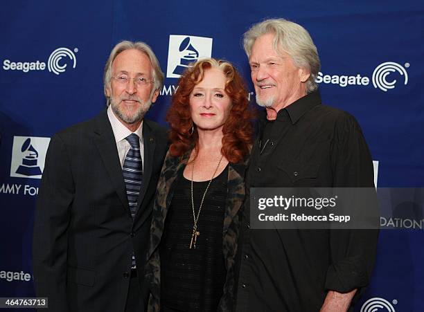 President/CEO of The Recording Academy Neil Portnow, musicians Bonnie Raitt and Kris Kristofferson attend "A Song Is Born" the 16th Annual GRAMMY...