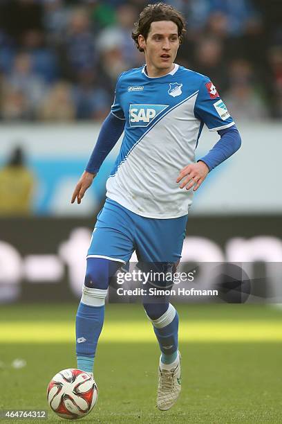 Sebastian Rudy of Hoffenheim controls the ball during the Bundesliga match between 1899 Hoffenheim and 1. FSV Mainz 05 at Wirsol Rhein-Neckar-Arena...