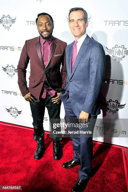 Host will.i.am and Los Angeles Mayor Eric Garcetti attend the will.i.am hosted third annual TRANS4M concert benefitting the i.am.angel Foundation at...