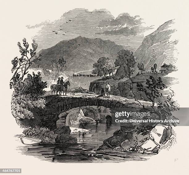 Opening Of The Lancaster And Carlisle Railway: Packhorse Bridge Over The Lune. Borrow Bridge, The Railway In The Distance. UK, 1846.