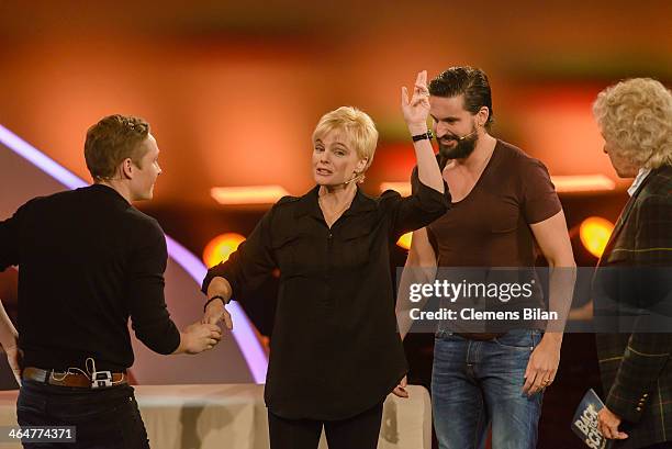 Matthias Schweighoefer , Erika Eleniak, Tom Beck and Thomas Gottschalk attend the taping of 'Back To School - Gottschalks grosses Klassentreffen'...