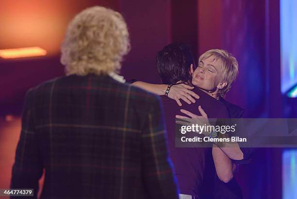 Thomas Gottschalk , Tom Beck and Erika Eleniak attend the taping of 'Back To School - Gottschalks grosses Klassentreffen' Show on January 23, 2014 in...