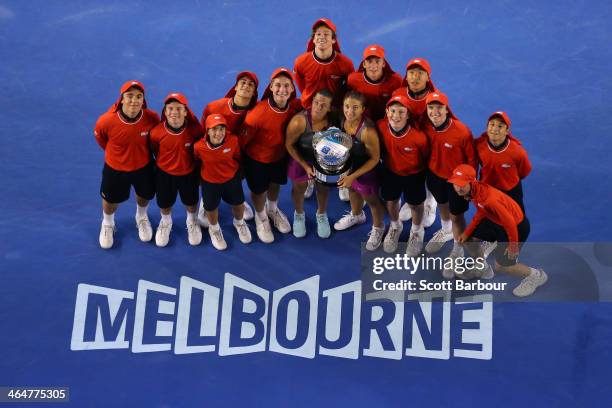 Sara Errani of Italy and Roberta Vinci of Italy pose with the winners trophy after winning their doubles final match against Elena Vesnina of Russia...