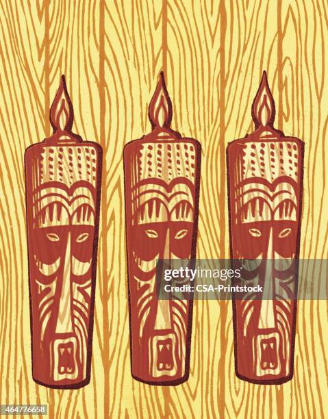 three tiki figures - luau stock illustrations