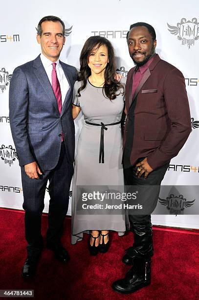 Los Angeles Mayor Eric Garcetti, actress Rosie Perez and host will.i.am attend the will.i.am hosted third annual TRANS4M concert benefitting the...