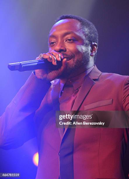 Host will.i.am performs onstage at the will.i.am hosted third annual TRANS4M concert benefitting the i.am.angel Foundation at Avalon on January 23,...