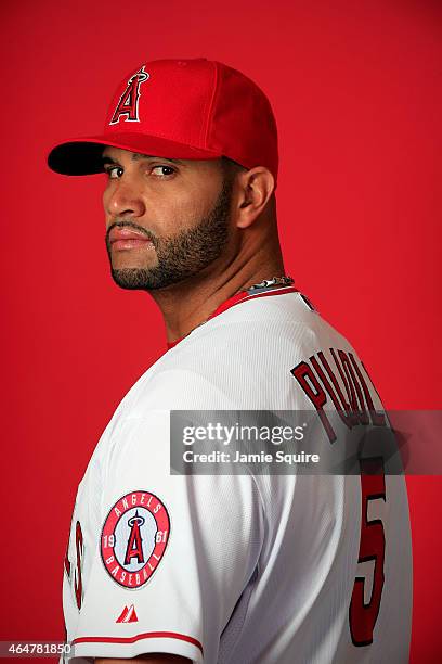 Albert Pujols poses during Los Angeles Angels of Anaheim Photo Day on February 28, 2015 in Tempe, Arizona.