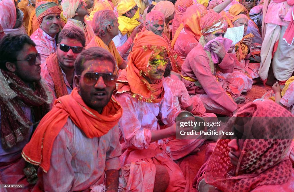 Devotees celebrated Laddumaar Holi festival at Barsana...