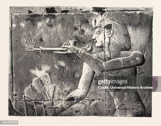 Seti I. Offering Incense And A Libation. Egypt, Engraving 1879.