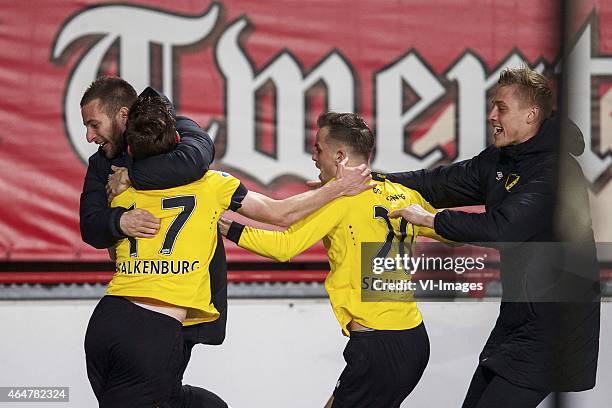 Remy Amieux of NAC Breda, Erik Falkenburg of NAC Breda, Mats Seuntjens of NAC Breda, goalkeeper Andries Noppert of NAC Breda during the Dutch...