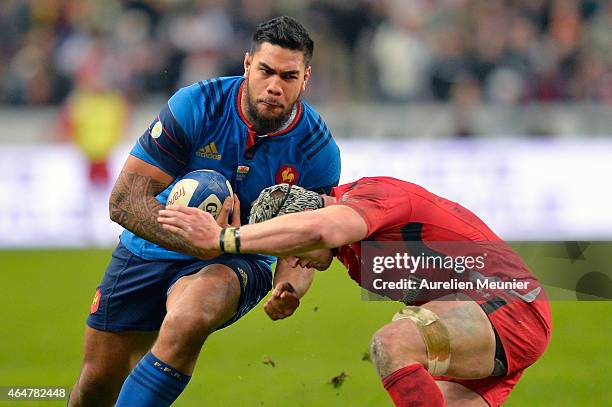 Romain Taofifenua of France in action during the RBS Six Nations match between France and Wales at the Stade de France on February 28, 2015 in Paris,...