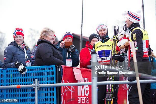 Crown Princess Mette-Marit of Norway and Crown Prince Haakon of Norway attend the FIS Nordic World Ski Championships on February 28, 2015 in Falun,...