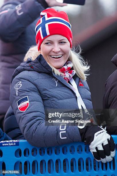 Crown Princess Mette-Marit of Norway attends the FIS Nordic World Ski Championships on February 28, 2015 in Falun, Sweden.