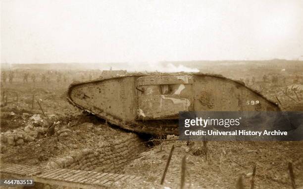 British tank crossing German Trench at Vimy Ridge
