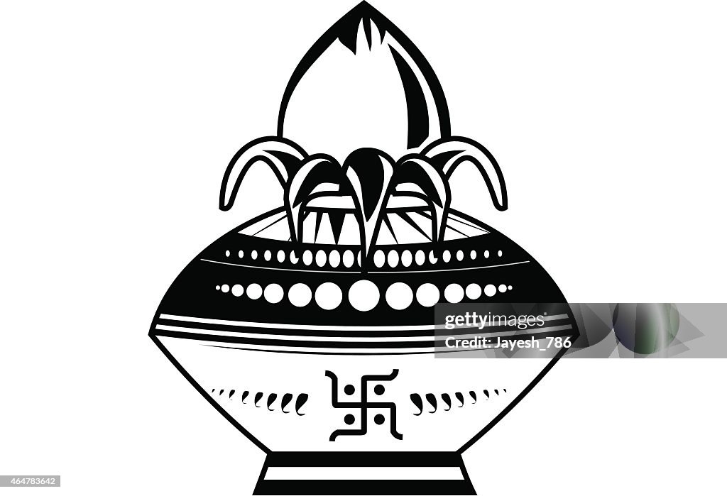 Indian Wedding Kalash Line Art Black And White Illustration High-Res ...