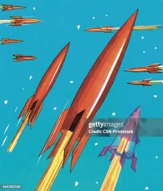 rockets in flight - missile launch stock illustrations