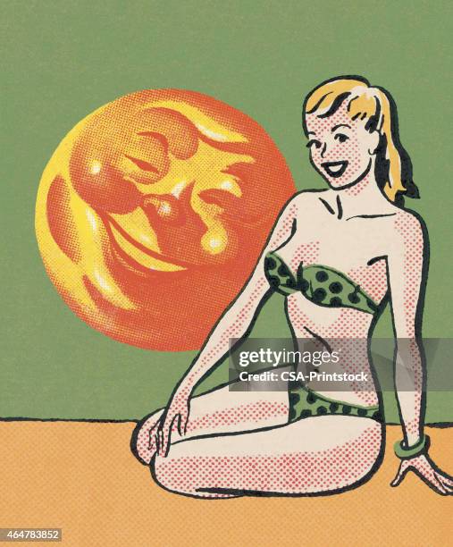 schönheit in der sonne baden. - beautiful woman sun stock-grafiken, -clipart, -cartoons und -symbole