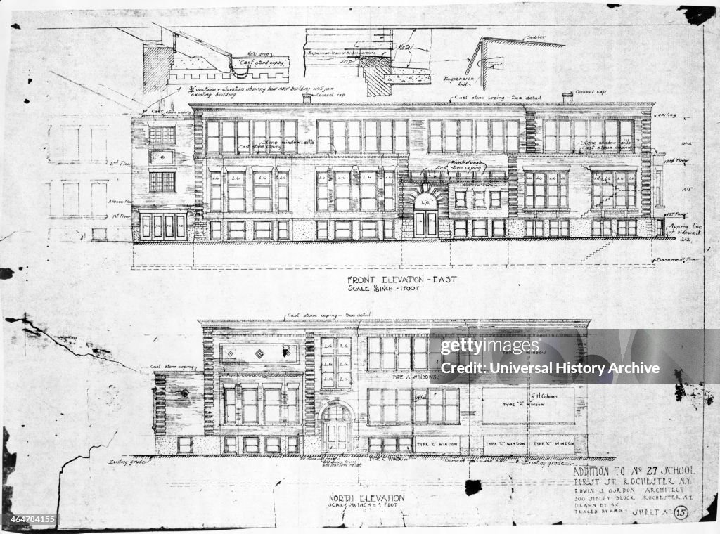 Blueprint drawing for Susan B Anthony school