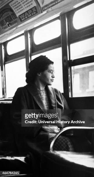 Rosa Parks sitting on a bus in Montgomery, Alabama
