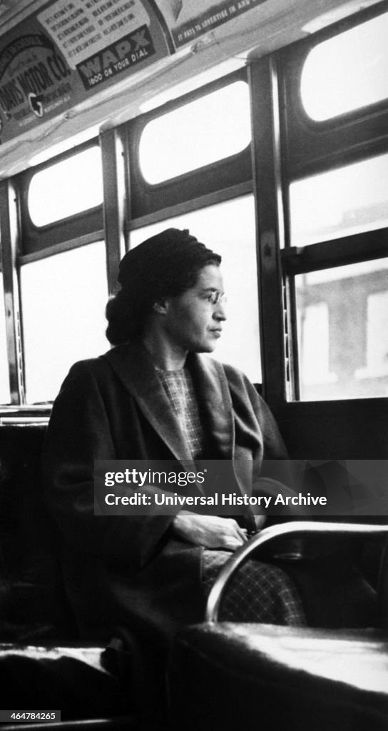 Rosa Parks sitting on a bus in Montgomery, Alabama