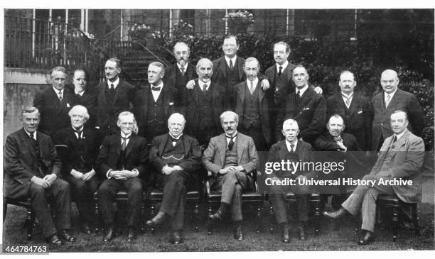 Britain's first Labour Cabinet, 1924. From right to left seated are Arthur Henderson, JH Thomas, JR Clynes, Ramsay Macdonald , Haldane, and Philip...