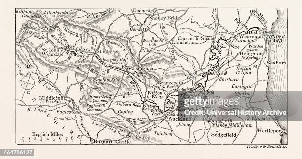 Map Of The Course Of The Wear, In North East England Rises In The Pennines And Flows Eastwards, Mostly Through County Durham To The North Sea In The...