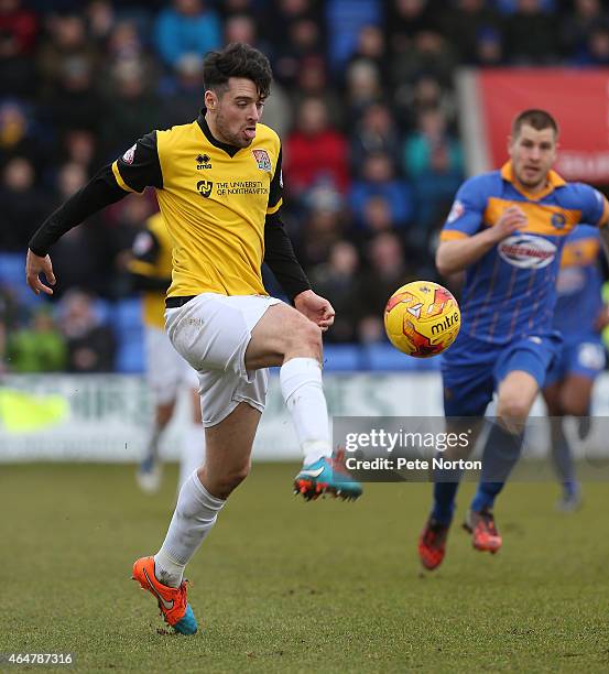 Brendan Moloney of Northampton Town in action during the Sky Bet League Two match between Shrewsbury Town and Northampton Town at Greenhous Meadow on...