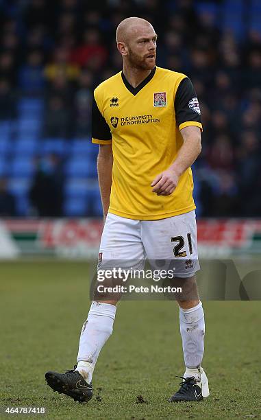 Jason Taylor of Northampton Town in action during the Sky Bet League Two match between Shrewsbury Town and Northampton Town at Greenhous Meadow on...