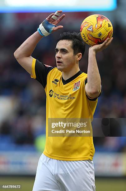Evan Horwood of Northampton Town in action during the Sky Bet League Two match between Shrewsbury Town and Northampton Town at Greenhous Meadow on...