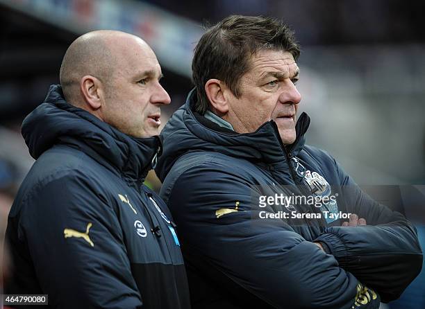 Newcastle Head Coach John Carver with First team coach Steve Stone during the Barclays Premier League Match between Newcastle United and Aston Villa...