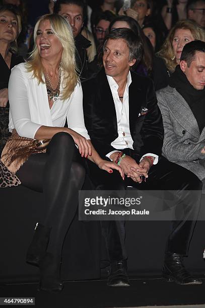 Valeria Mazza and Alejandro Gravier look the Elisabetta Franchi show during the Milan Fashion Week Autumn/Winter 2015 on February 28, 2015 in Milan,...