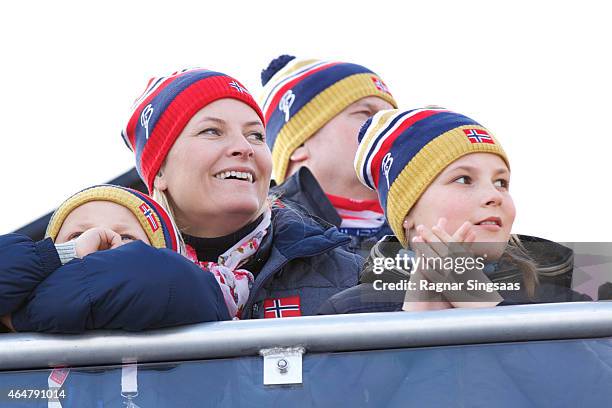 Prince Sverre Magnus of Norway, Crown Princess Mette-Marit of Norway and Princess Ingrid Alexandra of Norway attend the FIS Nordic World Ski...