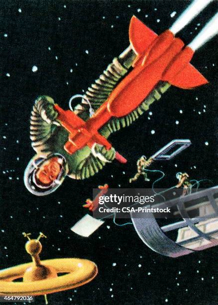 astronaut traveling in space - zero gravity stock illustrations