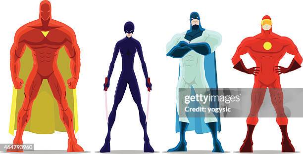 stockillustraties, clipart, cartoons en iconen met vector cartoon superheroes pose - mangastijl