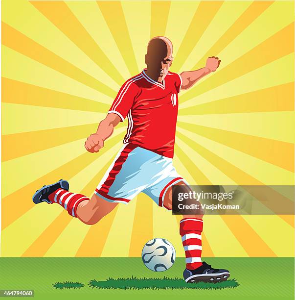 ilustraciones, imágenes clip art, dibujos animados e iconos de stock de jugador de fútbol de dejar la pelota - uniform