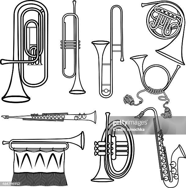 messing-instrumente - blechblasinstrument stock-grafiken, -clipart, -cartoons und -symbole