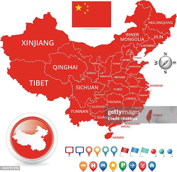 china map with flag - tibet stock illustrations