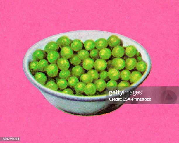 bowl of peas - green pea stock illustrations