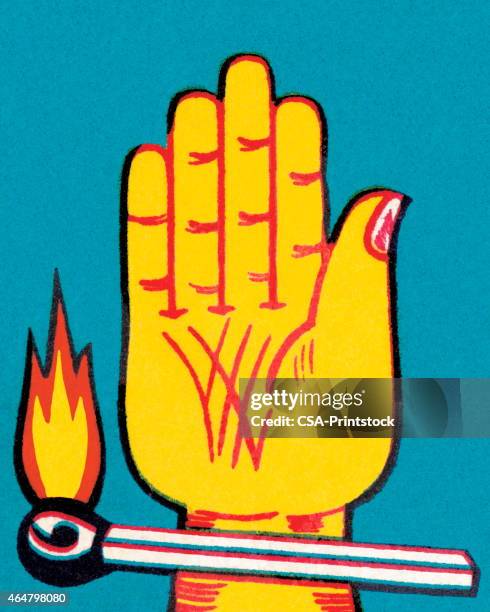 hand and match - matchstick stock illustrations