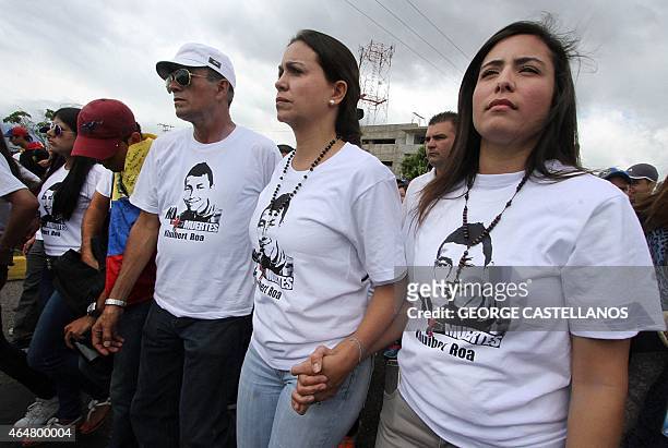 Venezuelan opposition leader Maria Corina Machado walks during a protest against Venezuelan President Nicolas Maduro's government in San Cristobal,...