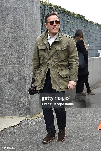 Scott Schuman arrives the Bottega Veneta show during the Milan Fashion Week Autumn/Winter 2015 on February 28, 2015 in Milan, Italy.