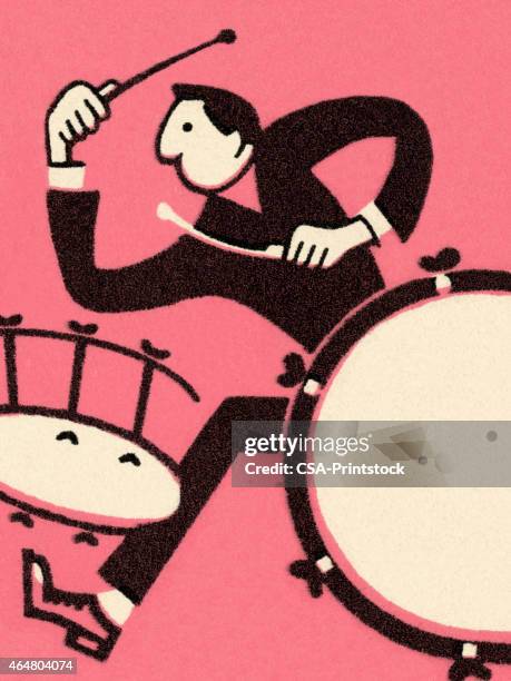 man playing drums - jazz instruments stock illustrations