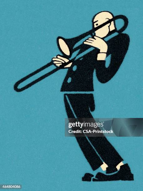 bildbanksillustrationer, clip art samt tecknat material och ikoner med man playing trombone - pop musician