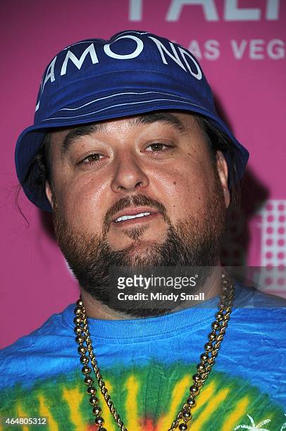 Austin "Chumlee" Russell arrives at Ghostbar Dayclub at the Palms Casino Resort on February 28, 2015 in Las Vegas, Nevada.